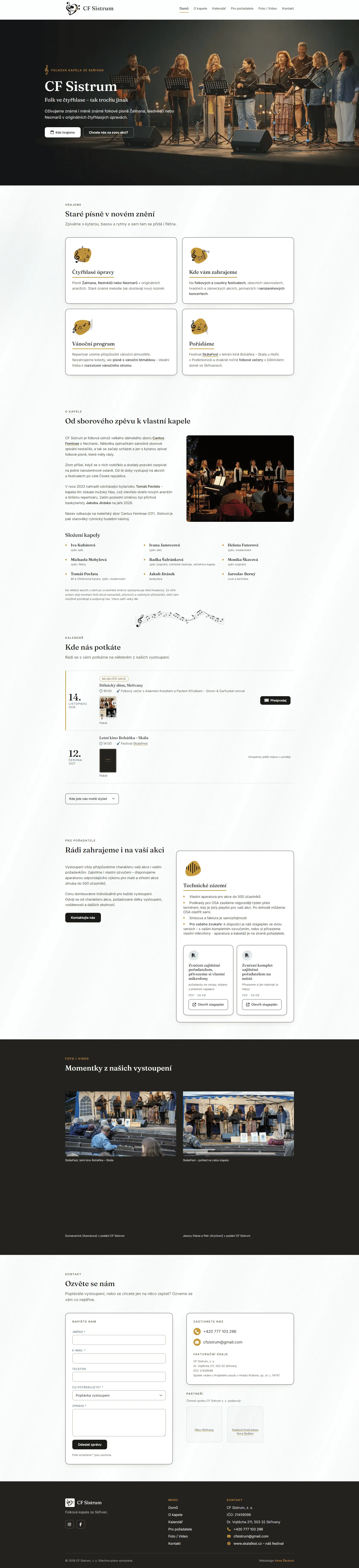 Web CF Sistrum – folková kapela ze Skřivan
